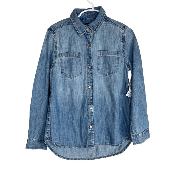 Gap Kids Girls Denim Chambray Button Down Shirt Blue Small S Long Sleeve - Picture 1 of 10